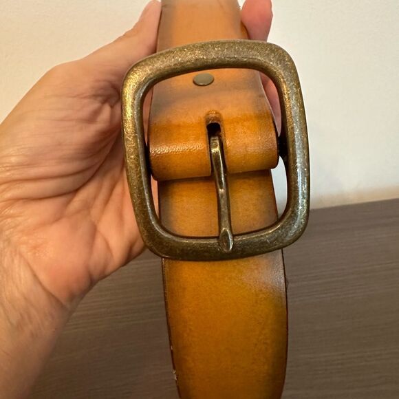 Homestead Leather Company Bridle leather belt with brass colored hardware 48” - Picture 3 of 6